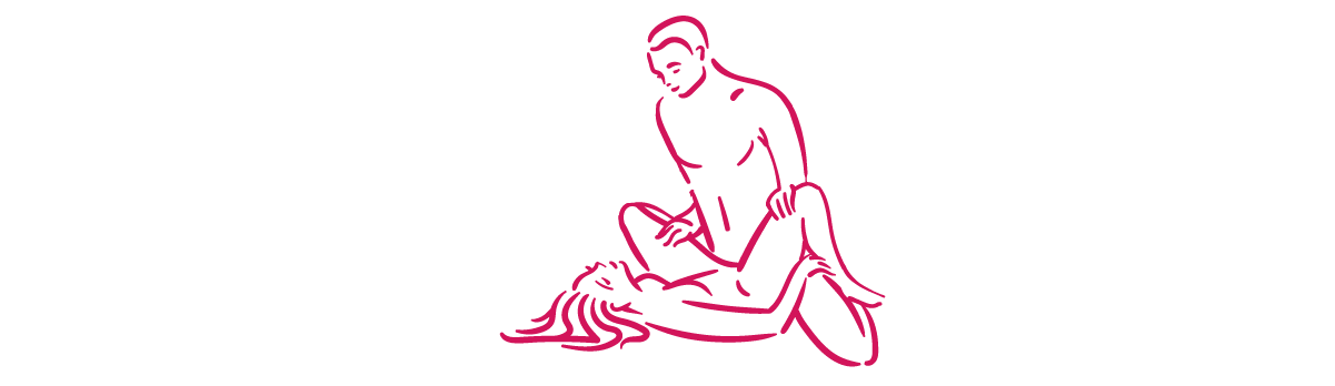 Pink outline of a naked couple depicting the Missionary sex position.