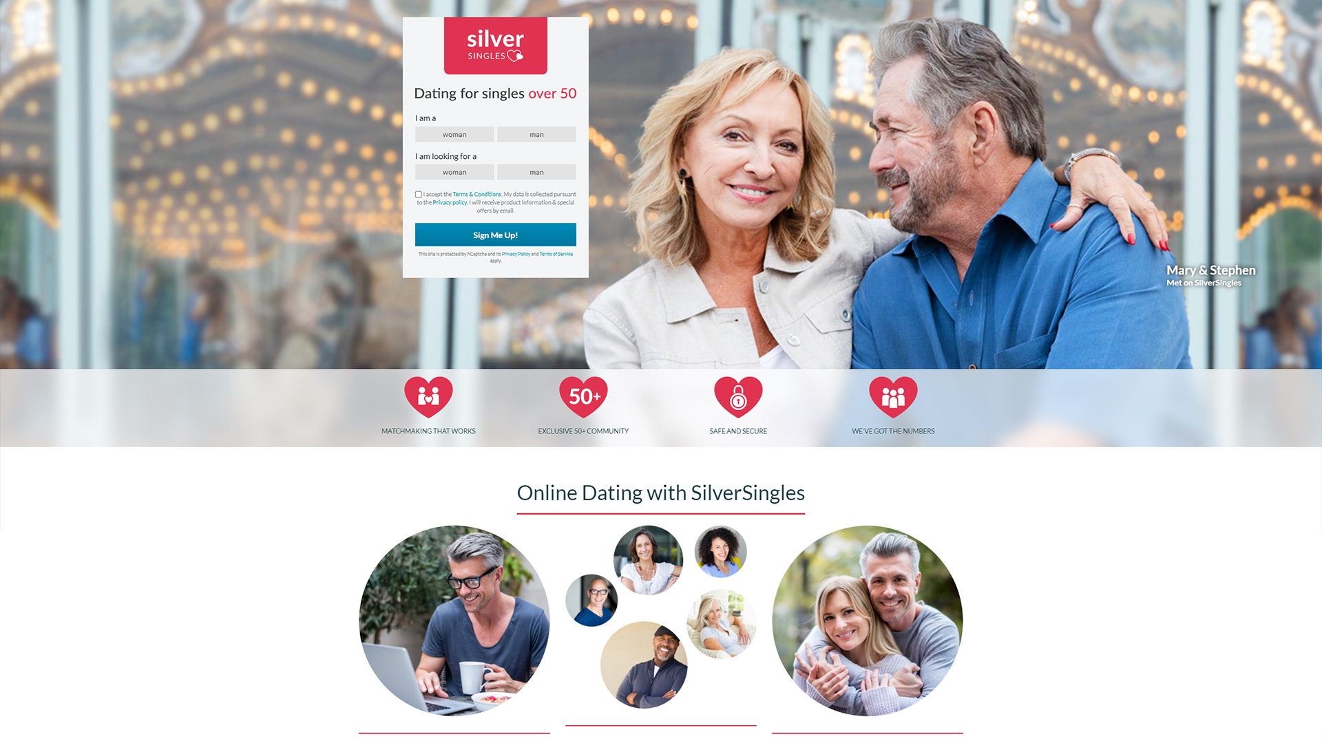 Home page of Silver Singles dating site.